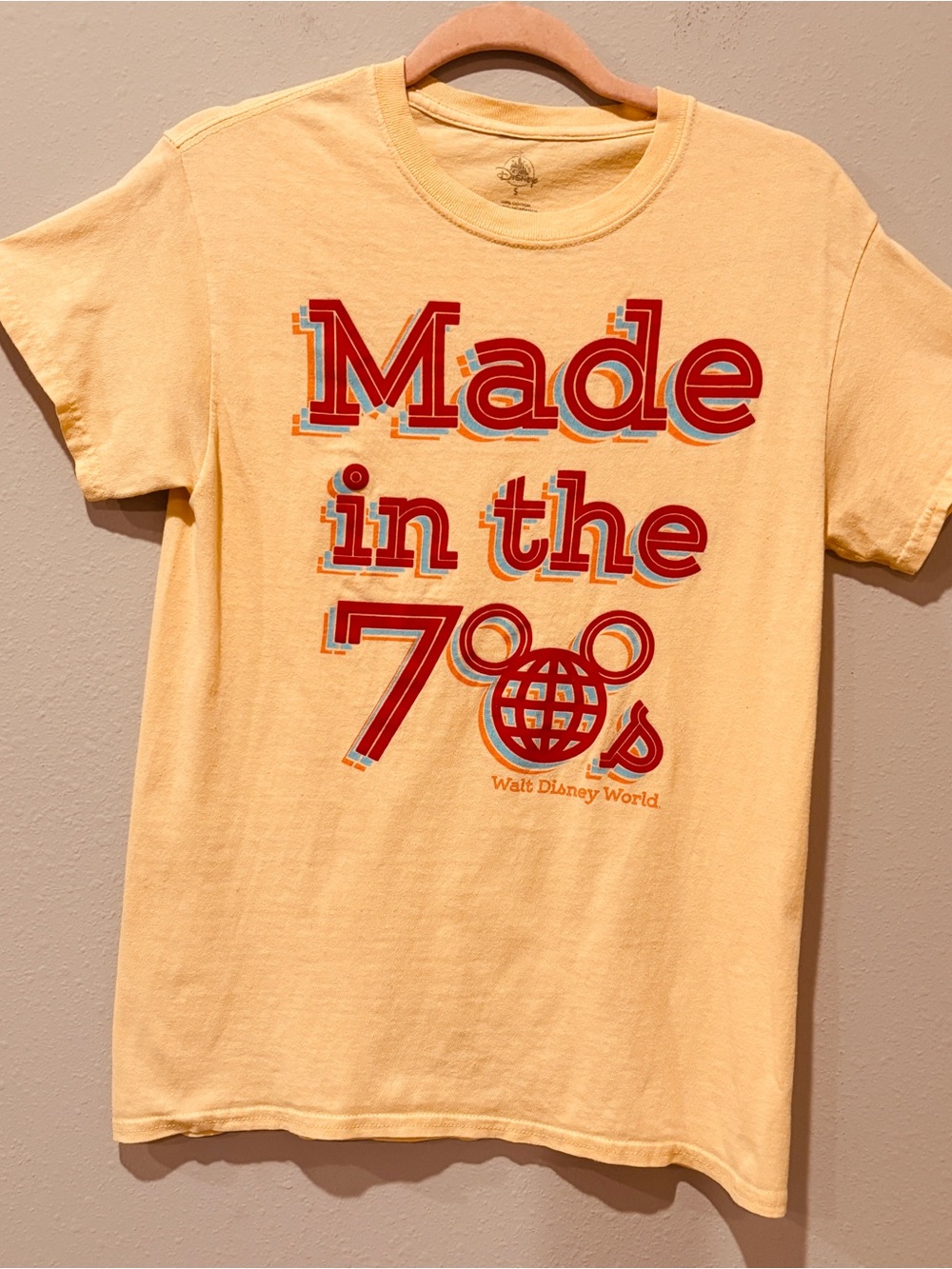 Disney Yellow 'Made in the 70s' Graphic Tee Red Orange Print Casual Cotton Retro